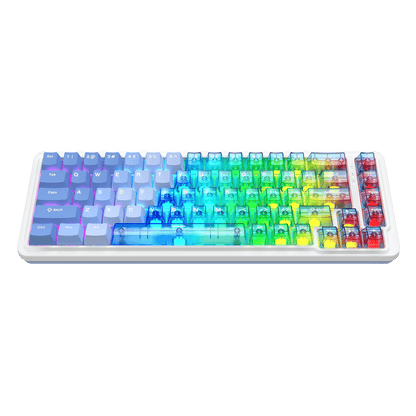 Colorful keyboard with gradient keys on a white base against a black background