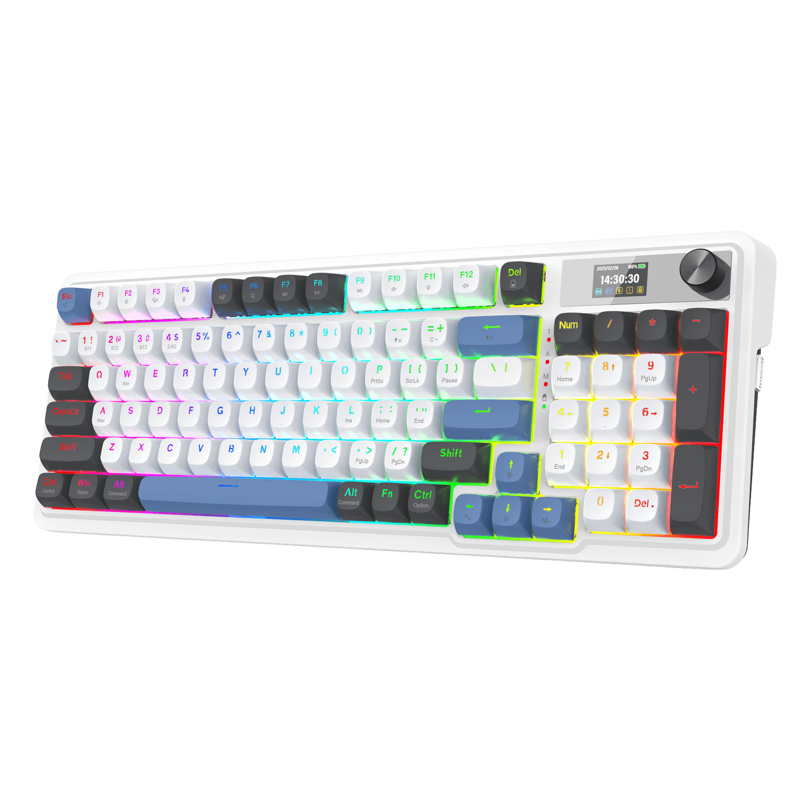 Redragon K719 Wireless Gasket Gaming Keyboard w/Hype Screen & Knob, 95 Keys Mechanical Keyboard, Easy-Control 1.14’’ TFT Info Display, 5-Layer Noise Dampener, Round PBT Keycaps, Mint Mambo Switch