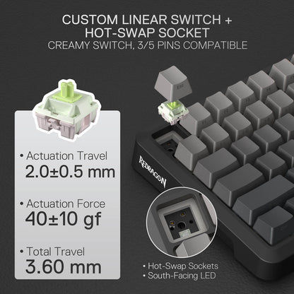 Keyboard switch with technical specifications on a dark background