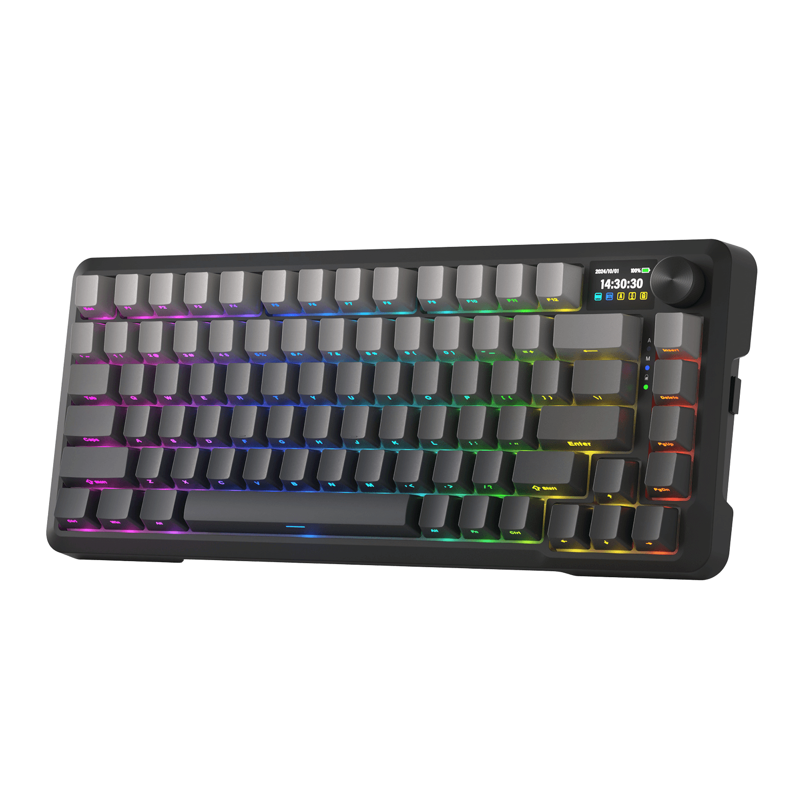 Redragon K724 PRO Wireless Gasket Gaming Keyboard w/Hype Screen & Knob, 81-Key Mechanical Keyboard, Easy-Control 1.14’’ TFT Info Display, 5-Layer Noise Dampening, Custom Linear Switch, Black | Show