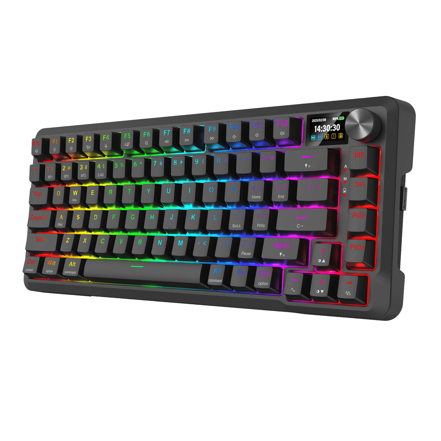 Redragon K724 PRO Wireless Gasket Gaming Keyboard w/Hype Screen & Knob, 81-Key Mechanical Keyboard, Easy-Control 1.14’’ TFT Info Display, 5-Layer Noise Dampening, Custom Linear Switch, Black 