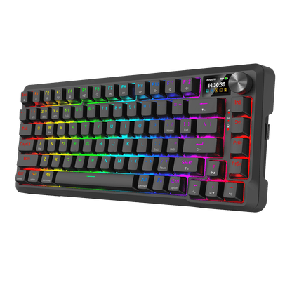 Redragon K724 PRO Wireless Gasket Gaming Keyboard w/Hype Screen & Knob, 81-Key Mechanical Keyboard, Easy-Control 1.14’’ TFT Info Display, 5-Layer Noise Dampening, Custom Linear Switch, Black 