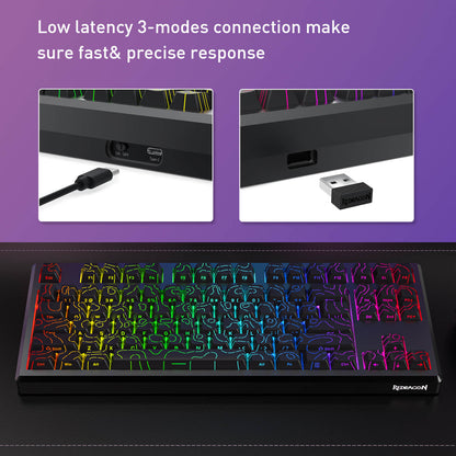 Redragon K737 PRO Wireless 87 Keys Gasket Gaming Keyboard, 80% Premium CNC Aluminum Mechanical Keyboard, Hot-Swap South-Facing LED Socket, 5-Layer Noise Dampening, Side-Printed PBT Contour Line Keycap