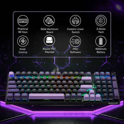 Redragon K740 PRO Mechanical keyboard with RGB lighting on a dark background