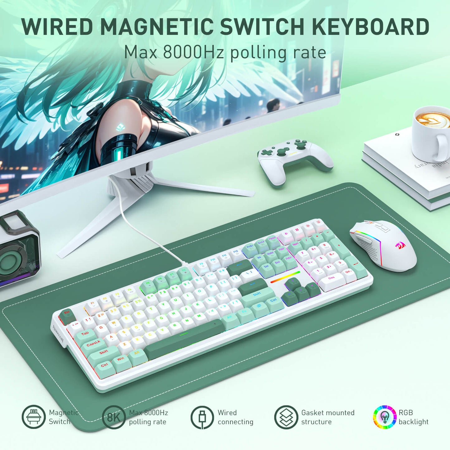 Redragon K745 HE Rapid Trigger Gaming Keyboard, 8K Wired Mechanical Keyboard w/Next-Gen UltraMag 100% POM Silky Magnetic Switch, Dual-Module Floating Patent Structure Design, 5-Layer Noise Dampening