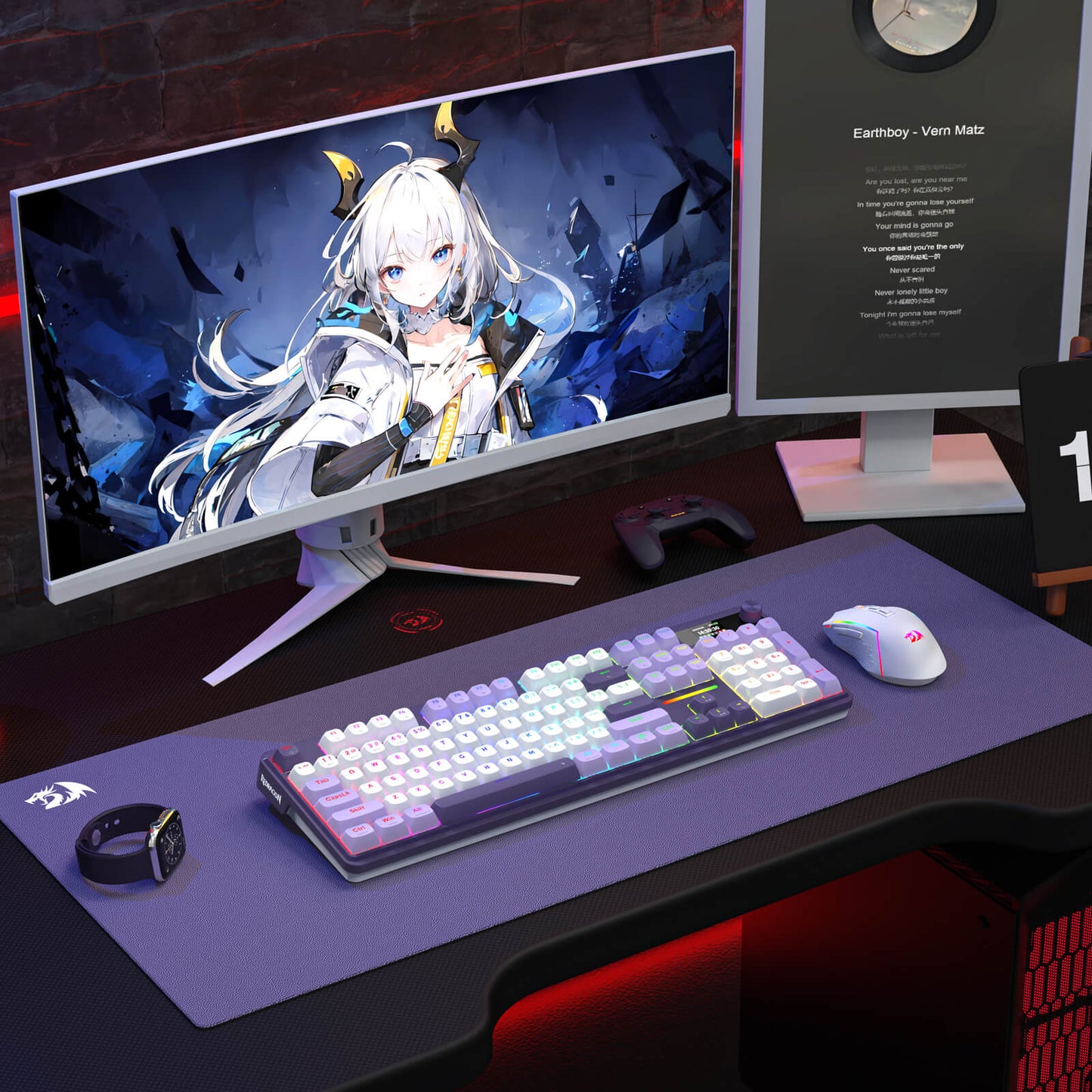 Redragon K762 Wireless Gasket Gaming Keyboard w/Hype Screen & Knob, 104 Keys Mechanical Keyboard, Easy-Control 1.14’’ TFT Info Display, 5-Layer Noise Dampening, Round PBT Keycaps, Mint Mambo Switch