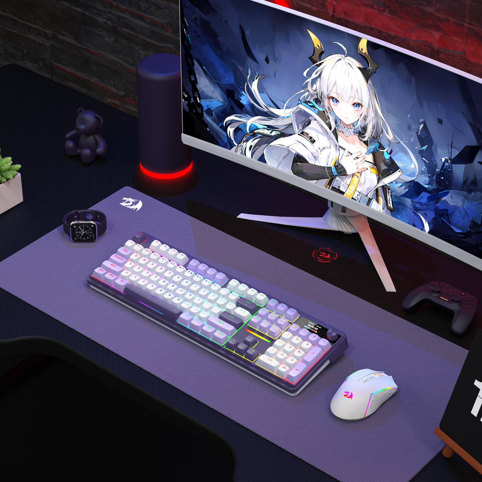 Redragon K762 Wireless Gasket Gaming Keyboard w/Hype Screen & Knob, 104 Keys Mechanical Keyboard, Easy-Control 1.14’’ TFT Info Display, 5-Layer Noise Dampening, Round PBT Keycaps, Mint Mambo Switch
