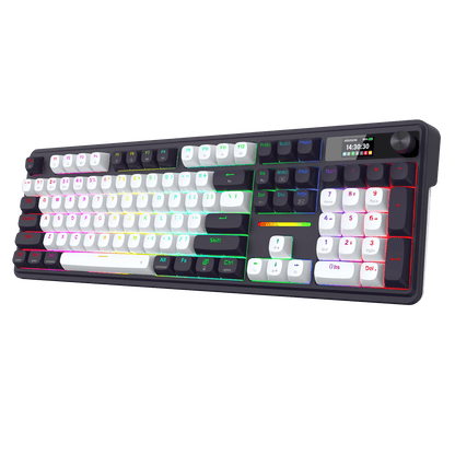 Redragon K762 Wireless Gasket Gaming Keyboard w/Hype Screen & Knob, 104 Keys Mechanical Keyboard, Easy-Control 1.14’’ TFT Info Display, 5-Layer Noise Dampening, Round PBT Keycaps, Mint Mambo Switch | show