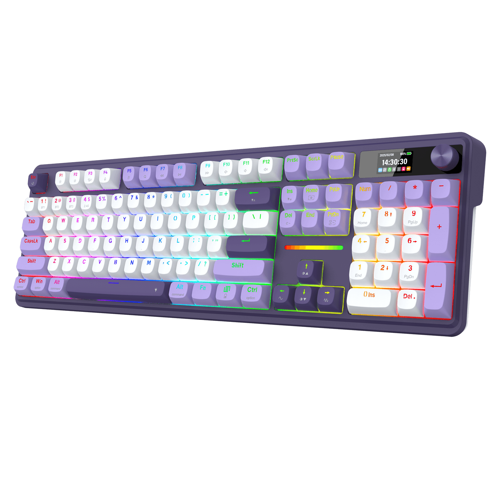 Redragon K762 Wireless Gasket Gaming Keyboard w/Hype Screen & Knob, 104 Keys Mechanical Keyboard, Easy-Control 1.14’’ TFT Info Display, 5-Layer Noise Dampening, Round PBT Keycaps, Mint Mambo Switch | show