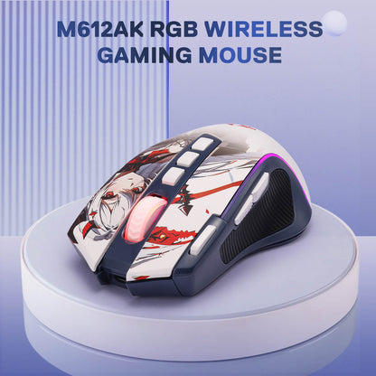 M612AK RGB wireless gaming mouse with anime design on a blue background