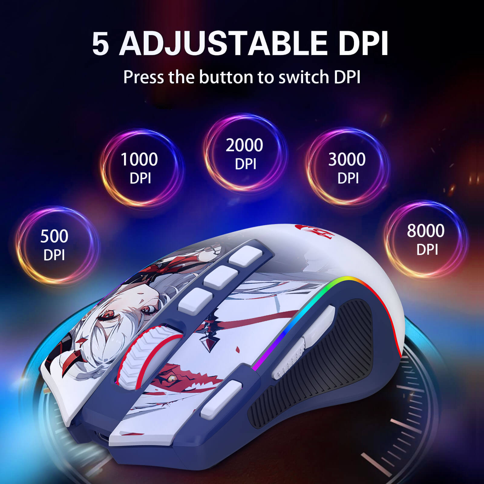 Redragon M612AK PRO RGB Gaming Mouse, 8000 DPI Wired/Wireless Optical Mouse with 9 Programmable Buttons & 7 Backlit Modes, BT & 2.4G Wireless, Software Supports DIY Keybinds Rapid Fire Button
