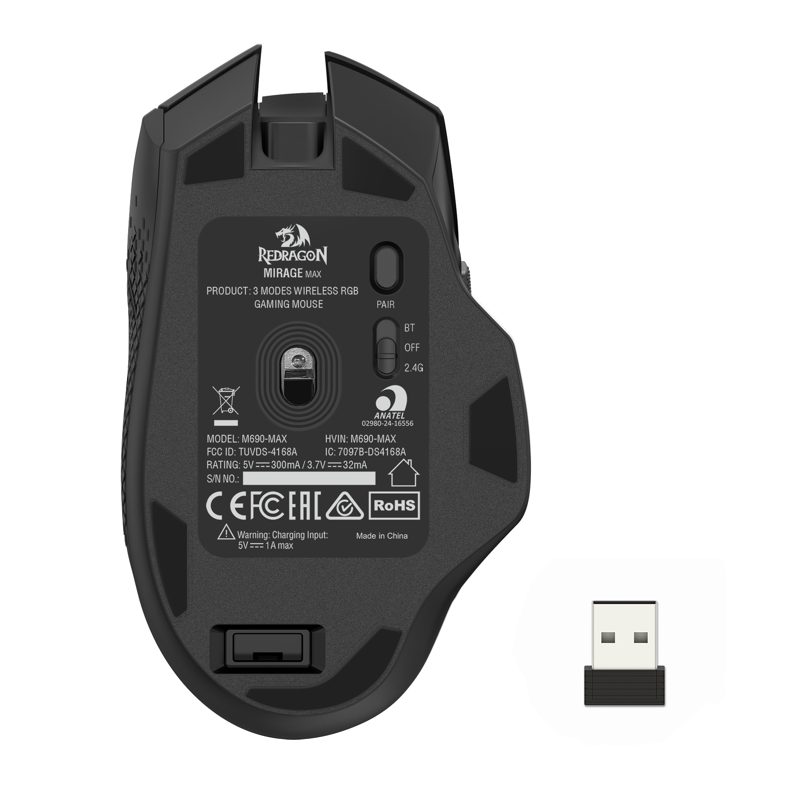 Redragon M690 MAX Wireless Gaming Mouse, Tri-Mode RGB Mice w/ 7 Macro Buttons, 12800 DPI, 400mAh Rechargeable Mouse for PC/Mac/Laptop