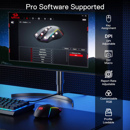 Redragon M693 LIT Wireless Gaming Mouse, 12800 DPI Mice w/ 3-Mode Connection, BT & 2.4G Wireless, 7 Macro Buttons, Reliable Power Capacity for PC/Mac/Laptop