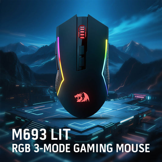 Redragon M693 LIT Wireless Gaming Mouse, 12800 DPI Mice w/ 3-Mode Connection, BT & 2.4G Wireless, 7 Macro Buttons, Reliable Power Capacity for PC/Mac/Laptop