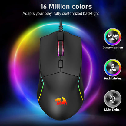 Gaming mouse with RGB lighting on a dark background