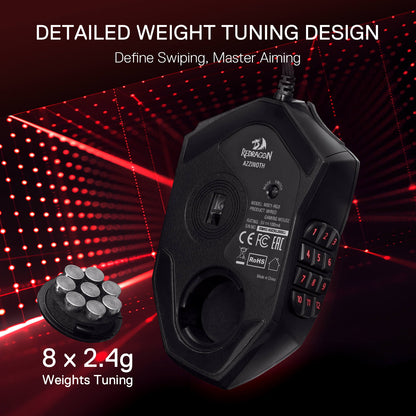Redragon M921 MMO Gaming Mouse, 12400 DPI High Precision Wired RGB Mice w/18 Programmable Buttons, 12 Side Macro Keys, Software Supports for PC Laptop