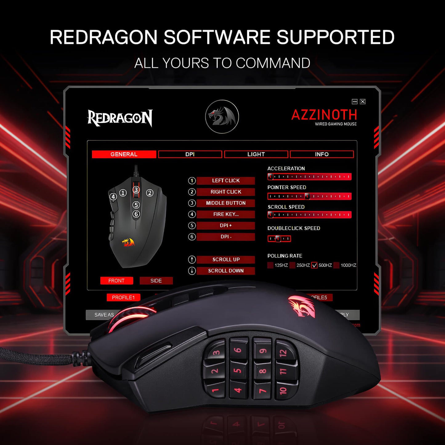 Redragon M921 MMO Gaming Mouse, 12400 DPI High Precision Wired RGB Mice w/18 Programmable Buttons, 12 Side Macro Keys, Software Supports for PC Laptop