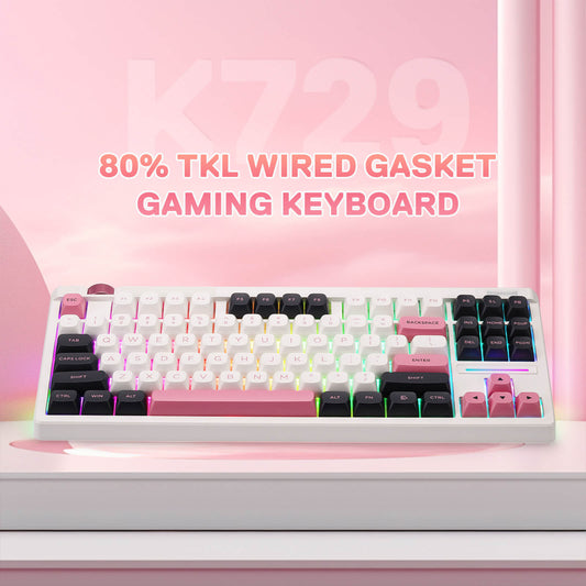 Redragon 80% TKL Wired Gasket Gaming Keyboard with colorful backlight on a pink background