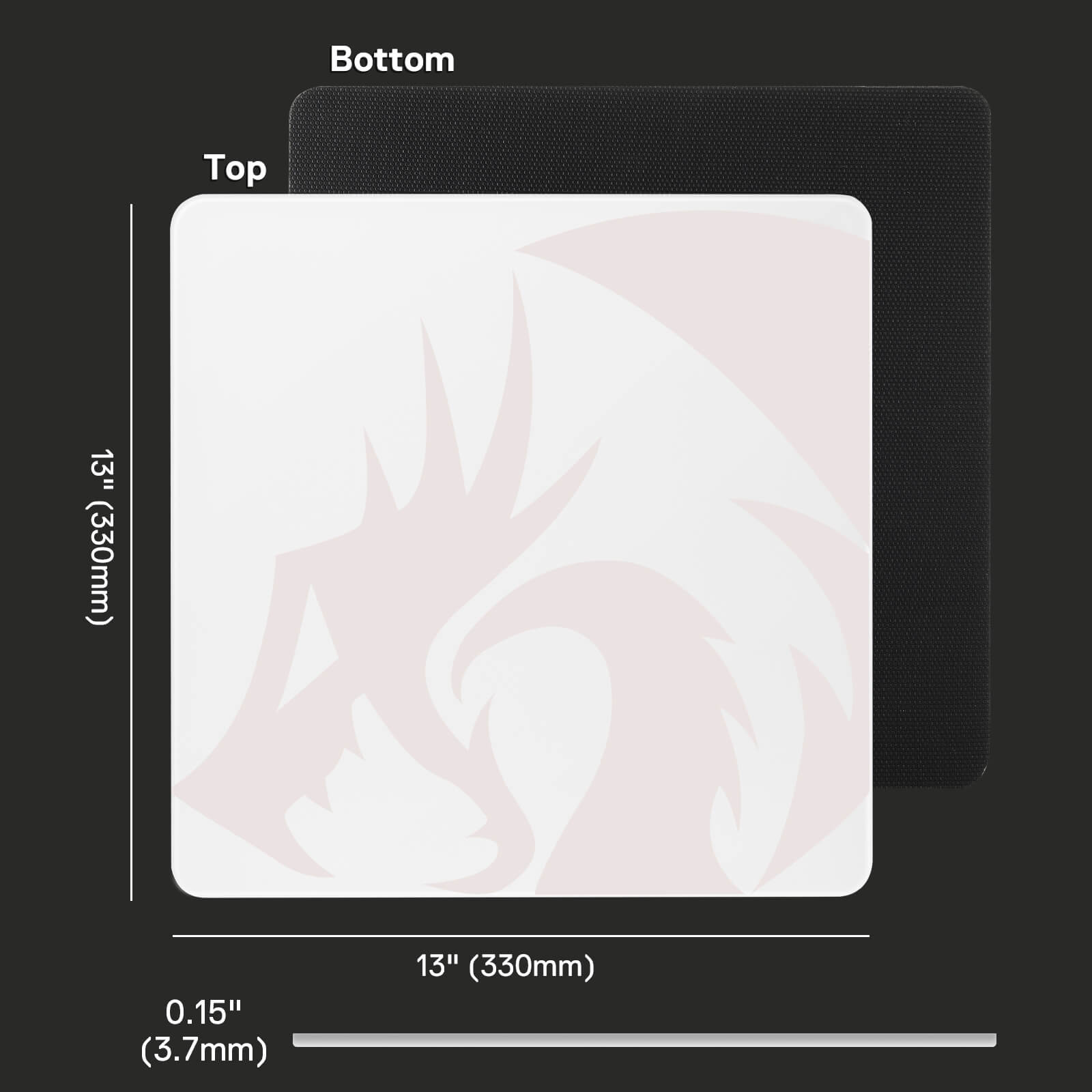 Measurement chart of a rectangular product with dimensions labeled