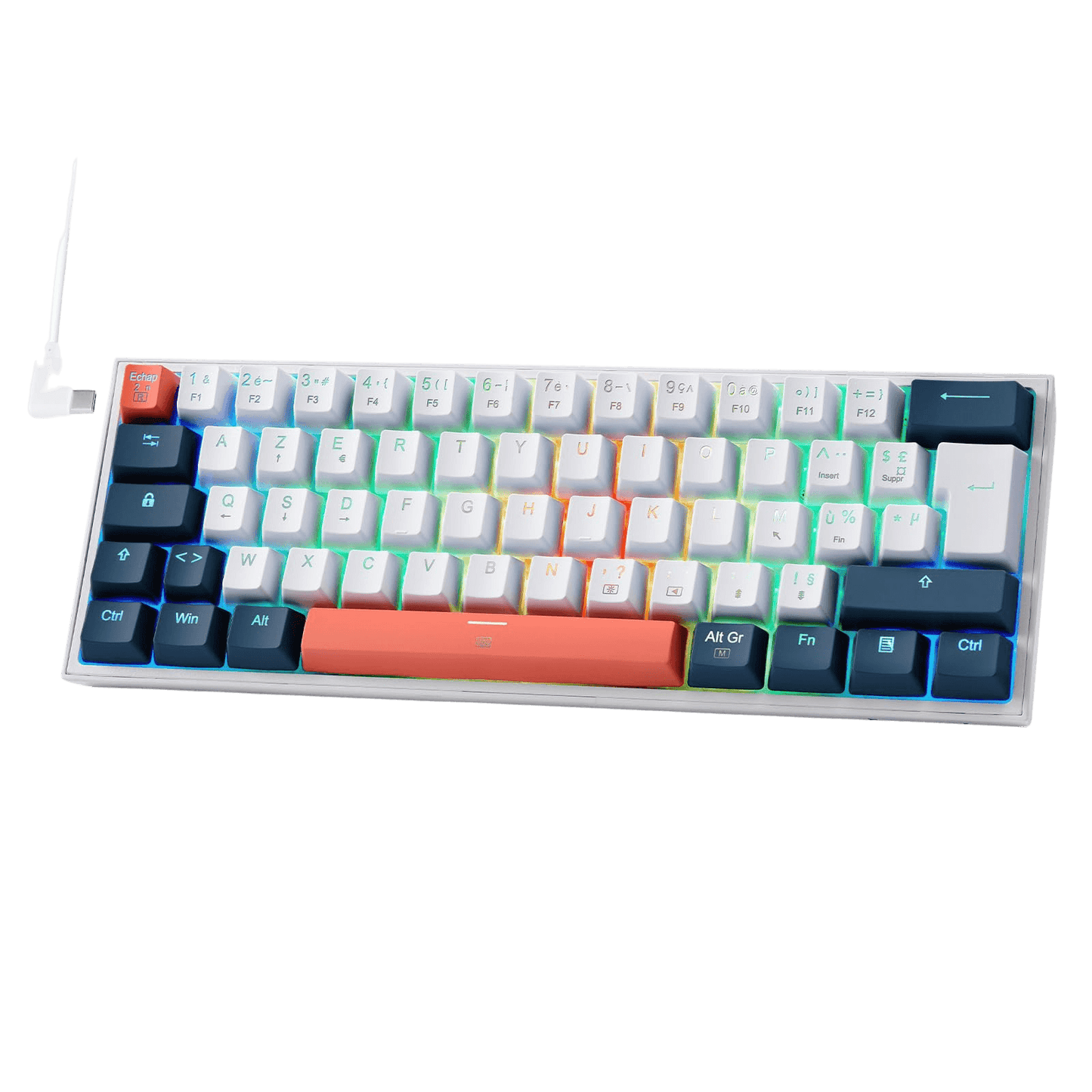Clavier gaming Redragon K617 RGB, filaire, 60 %, clavier mécanique compact, 61 touches, commutateurs linéaires rouges, compatible avec le pilote Pro, disposition FR