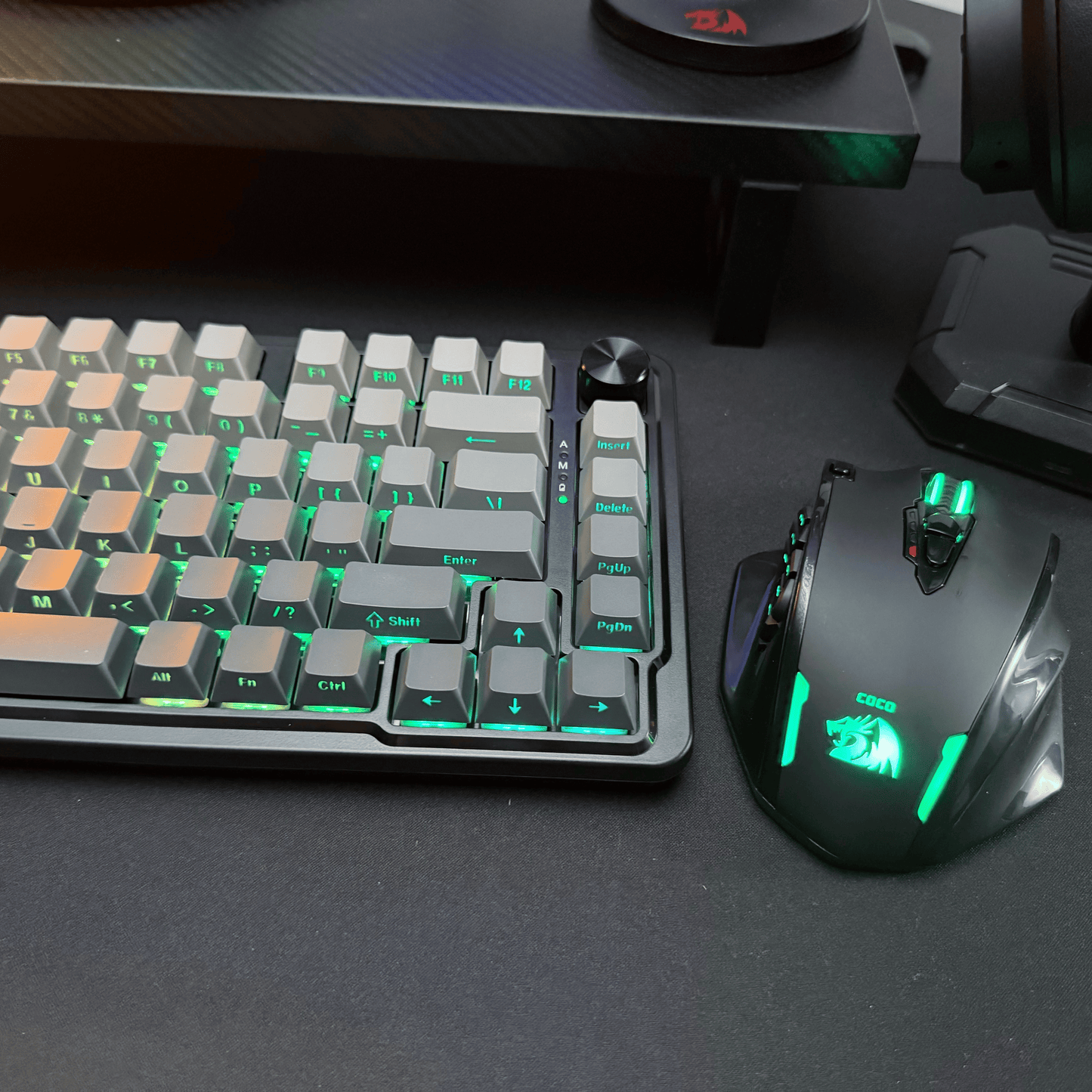 Gaming keyboard and mouse set with RGB lighting on a dark surface