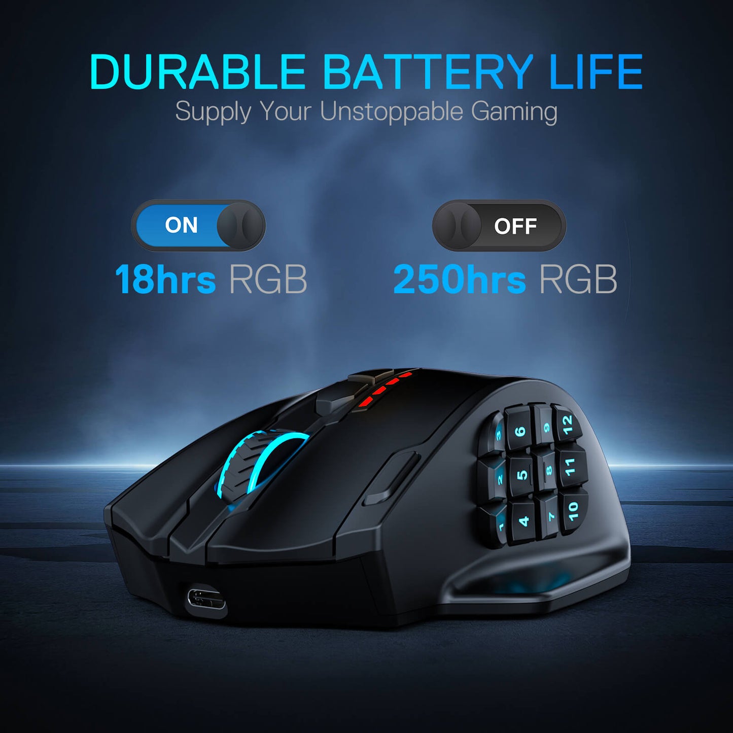 Redragon M913 Impact Elite Wireless Gaming Mouse, 16000 DPI Wired/Wireless RGB Mouse with 16 Programmable Buttons, 45 Hr Battery and Pro Optical Sensor, 12 Side Buttons MMO Mouse