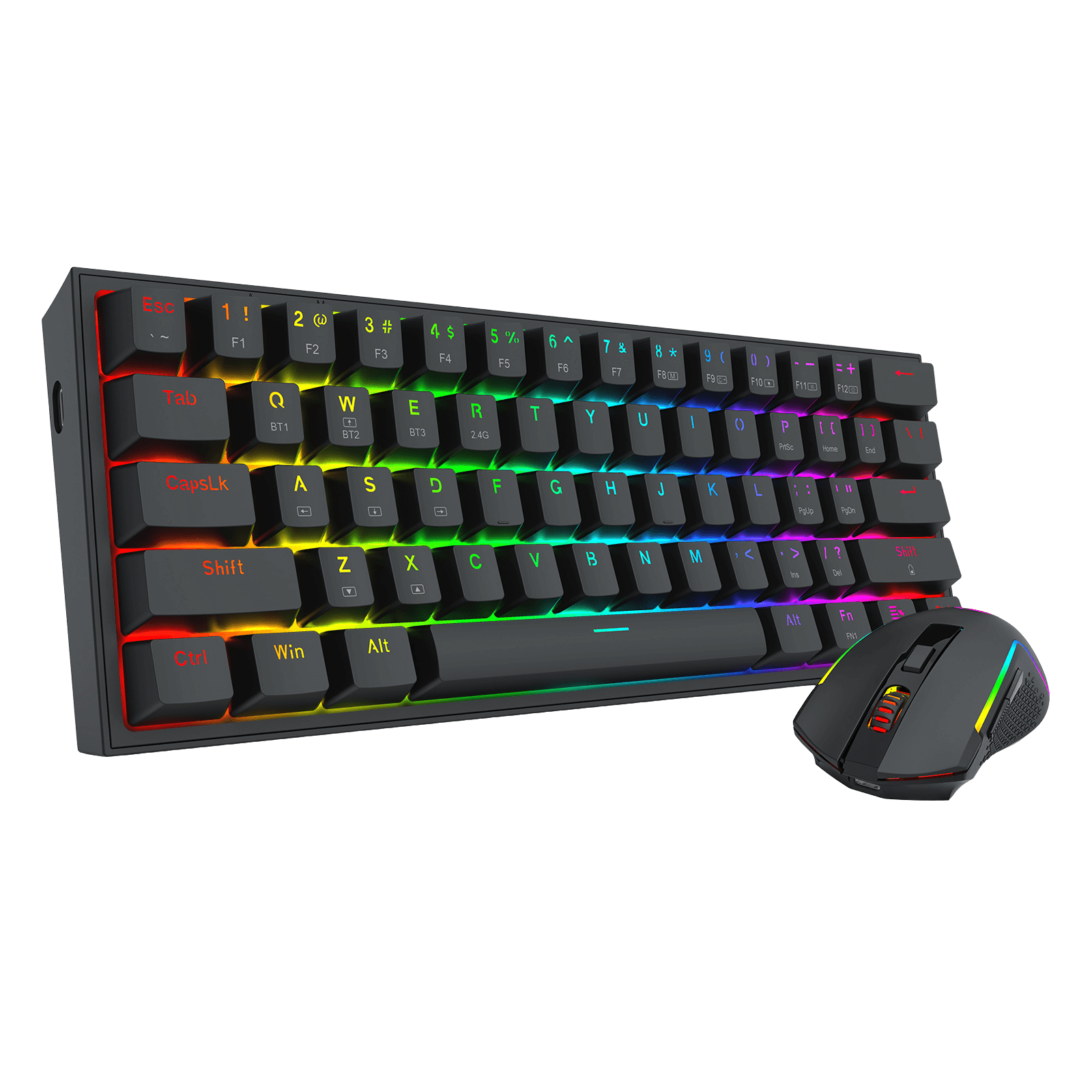 Redragon S144 Gaming Keyboard & Mouse Combo, 60% K617 Tri-Mode Wireless RGB Mechanical Keyboard and 7200 DPI Wireless Gaming Mouse Bundle, Convenient Shared Dongle