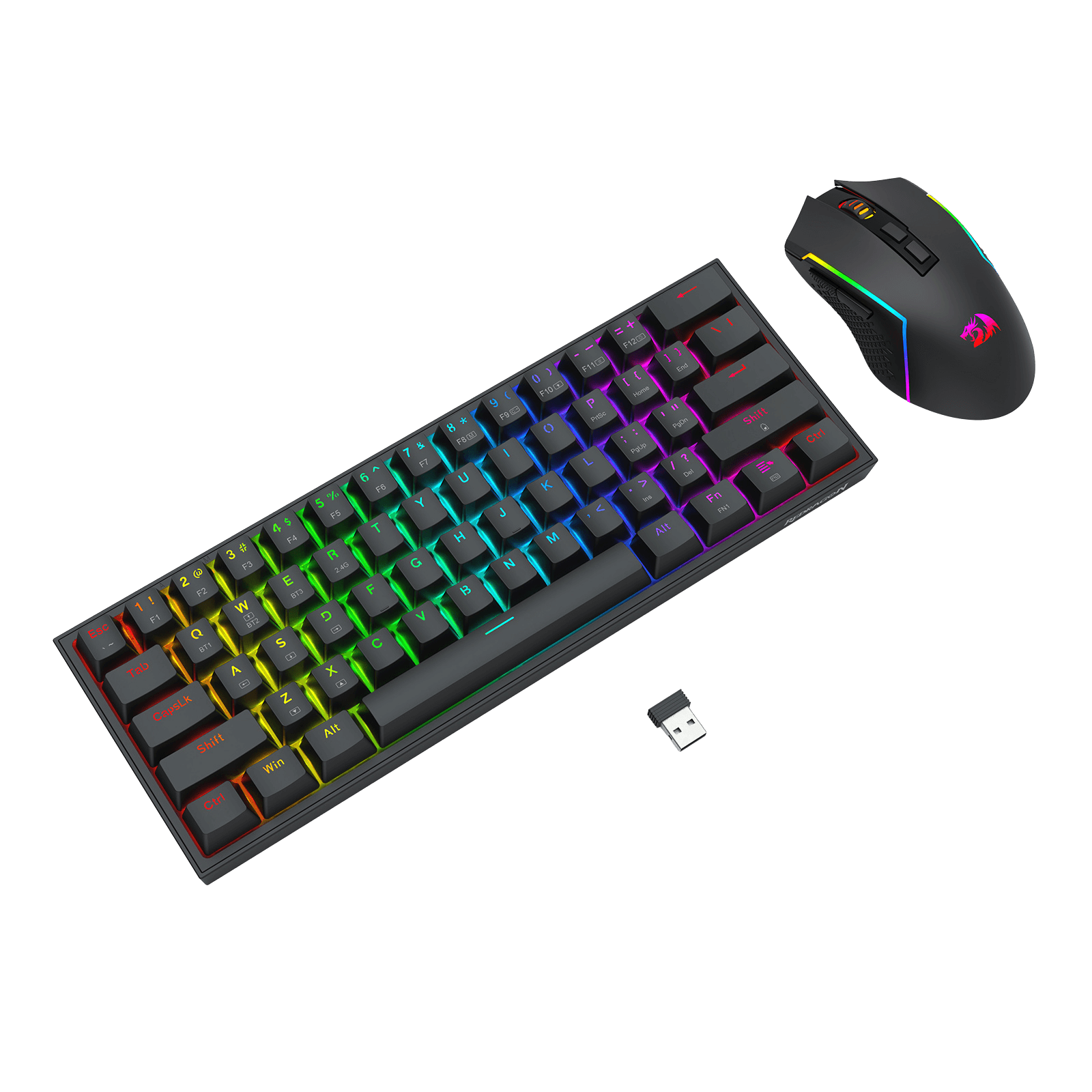 Redragon S144 Gaming Keyboard & Mouse Combo, 60% K617 Tri-Mode Wireless RGB Mechanical Keyboard and 7200 DPI Wireless Gaming Mouse Bundle, Convenient Shared Dongle