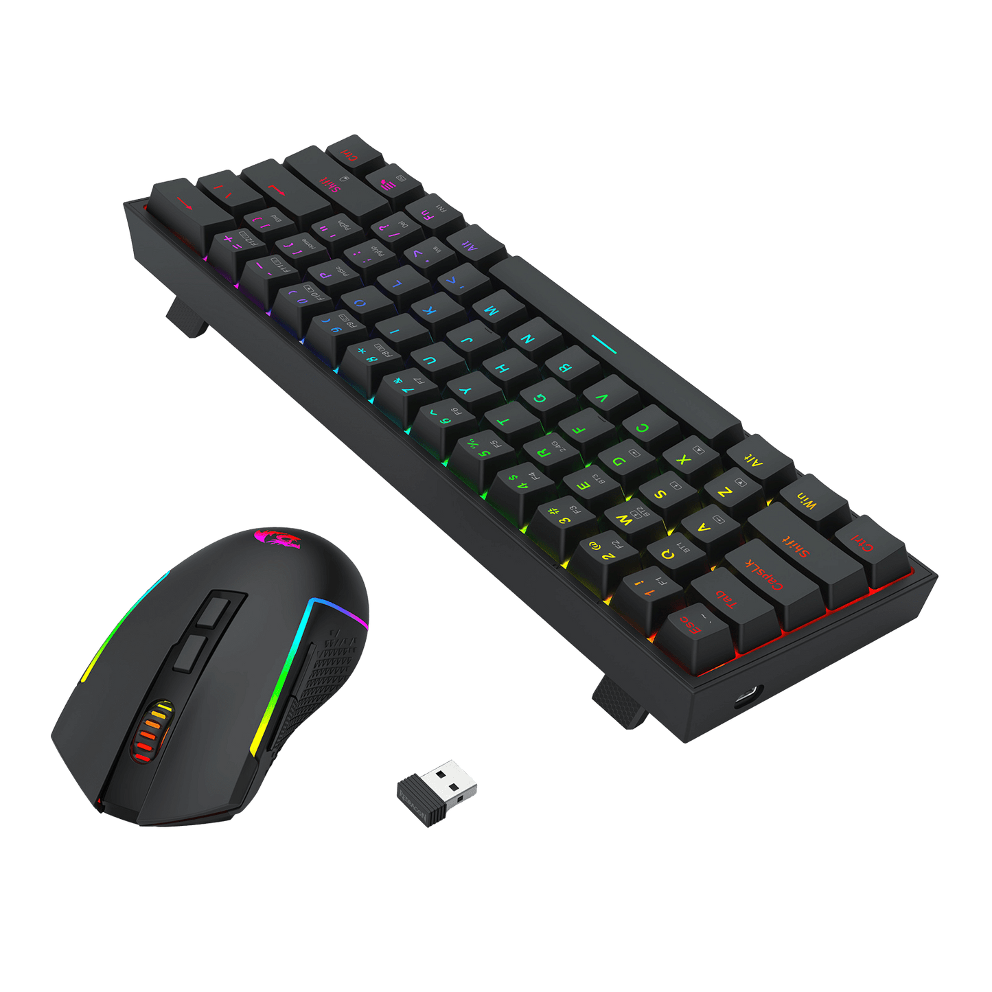 Redragon S144 Gaming Keyboard & Mouse Combo, 60% K617 Tri-Mode Wireless RGB Mechanical Keyboard and 7200 DPI Wireless Gaming Mouse Bundle, Convenient Shared Dongle