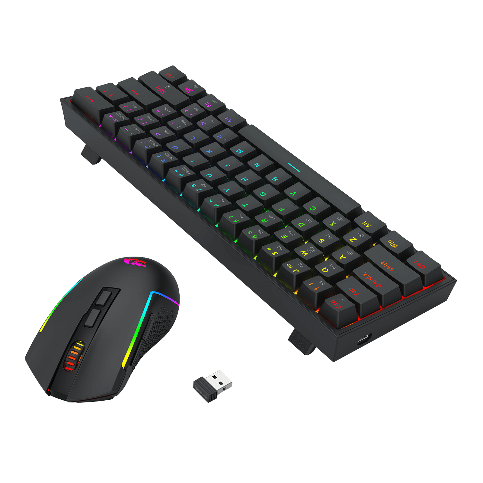 Redragon S144 Gaming Keyboard & Mouse Combo, 60% K617 Tri-Mode Wireless RGB Mechanical Keyboard and 7200 DPI Wireless Gaming Mouse Bundle, Convenient Shared Dongle