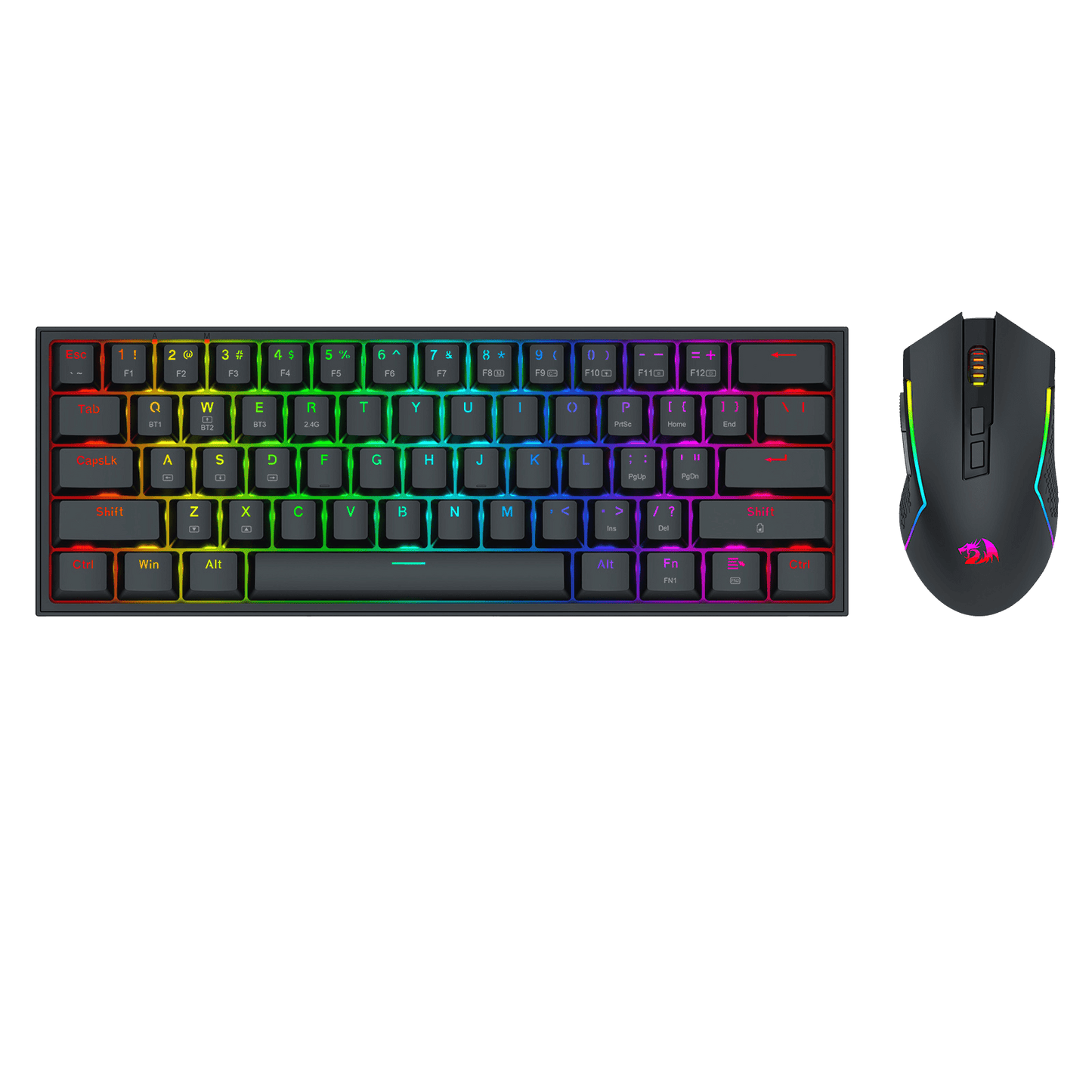 Redragon S144 Gaming Keyboard & Mouse Combo, 60% K617 Tri-Mode Wireless RGB Mechanical Keyboard and 7200 DPI Wireless Gaming Mouse Bundle, Convenient Shared Dongle