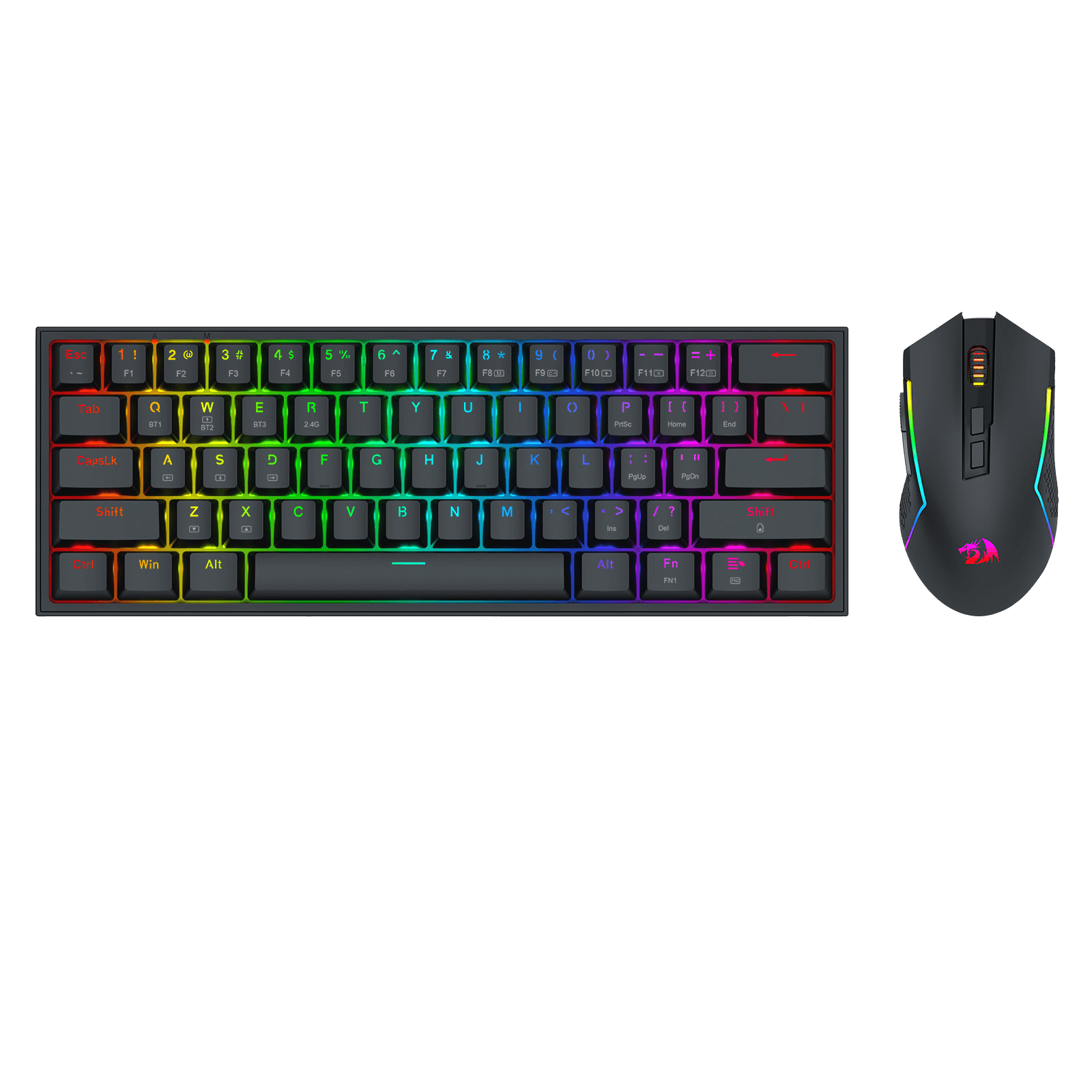 Redragon S144 Gaming Keyboard & Mouse Combo, 60% K617 Tri-Mode Wireless RGB Mechanical Keyboard and 7200 DPI Wireless Gaming Mouse Bundle, Convenient Shared Dongle