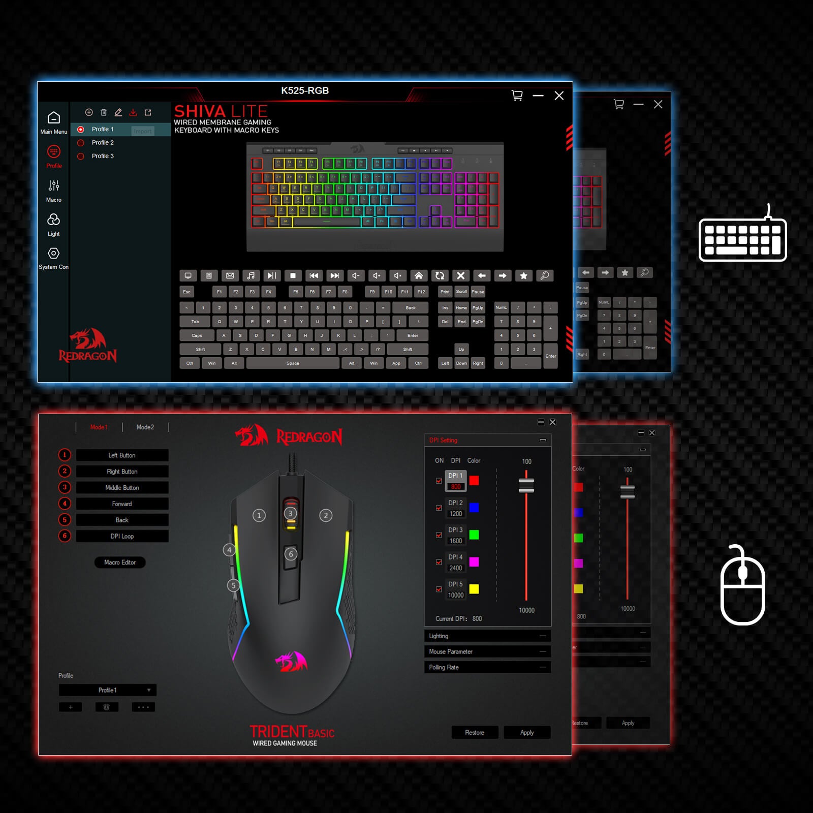 Redragon S151 Gaming keyboard and mouse setup with software interface on a dark background