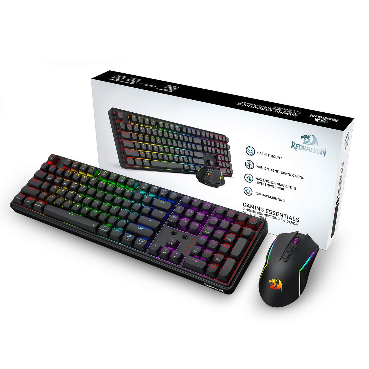 Redragon S163 3-Mode Wilreess Gaming Keyboard & Mouse Combo, 108 Keys K689 PRO RGB Gasket Keyboard and 8000 DPI M693 Gaming Mouse Bundle
