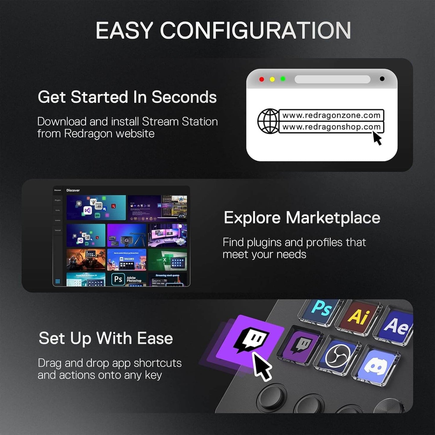 Redragon SS551 Stream Controller - All-in-One Macro Pad, LCD Keys & Dials, Stream Station for Content Creators, Streaming, Gaming - PC & Mac Compatible