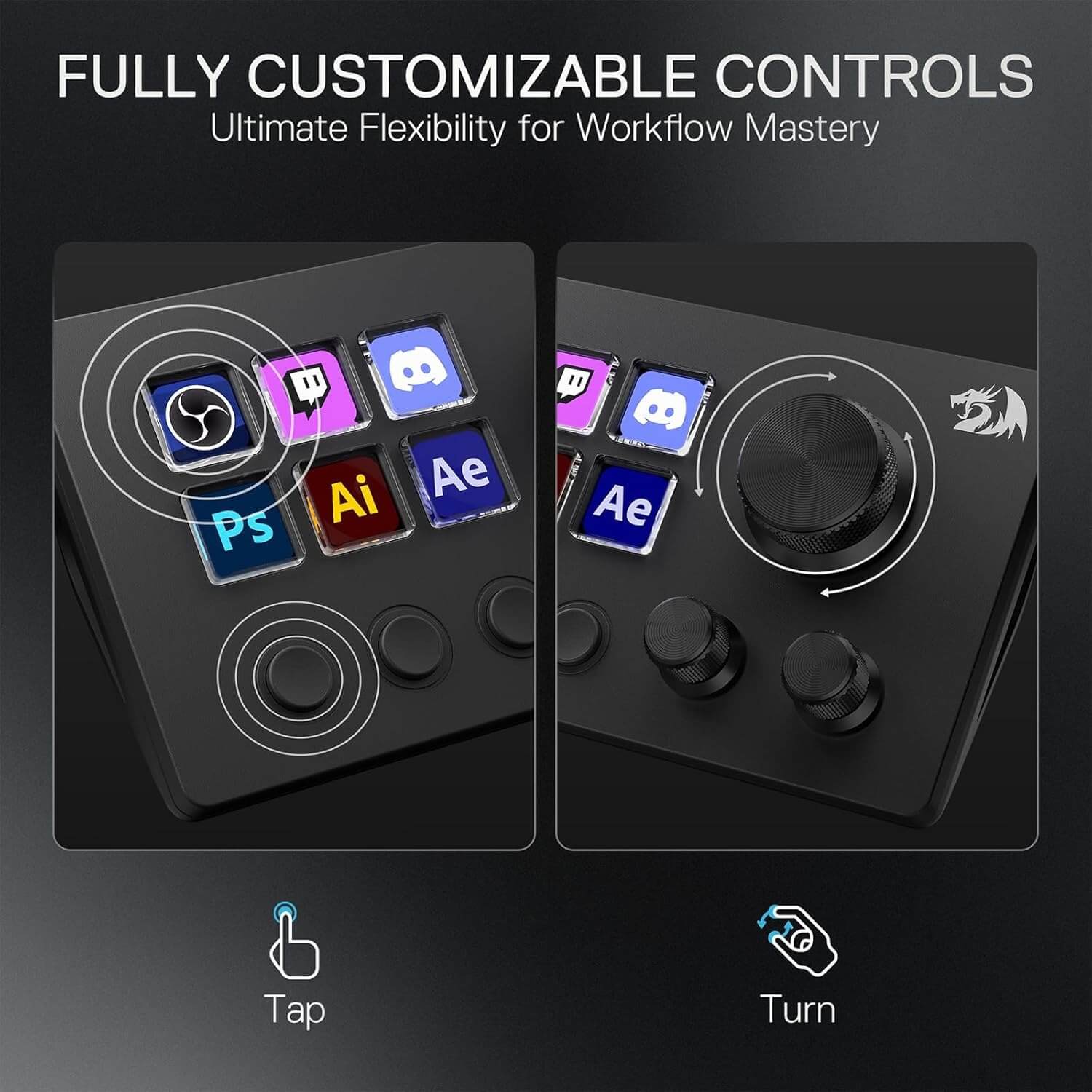 Redragon SS551 Stream Controller - All-in-One Macro Pad, LCD Keys & Dials, Stream Station for Content Creators, Streaming, Gaming - PC & Mac Compatible