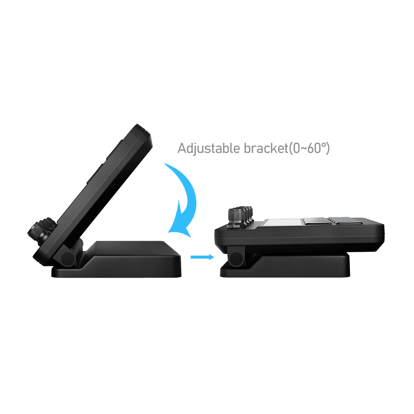 Adjustable bracket for a device on a black background