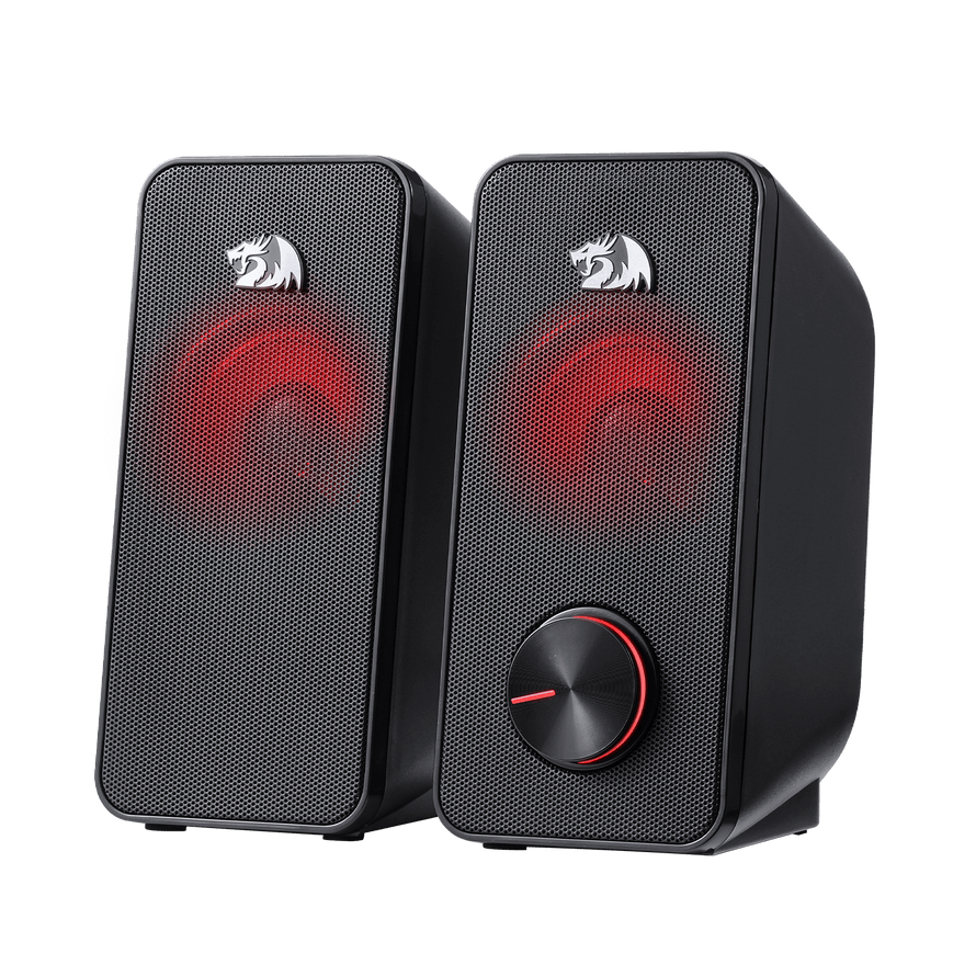 Redragon GS500 Stentor PC Gaming Speaker, 2.0 Channel Stereo Desktop Computer Speaker with Red Backlight, Quality Bass and Crystal Clear Sound, USB Powered with a 3.5mm Connector