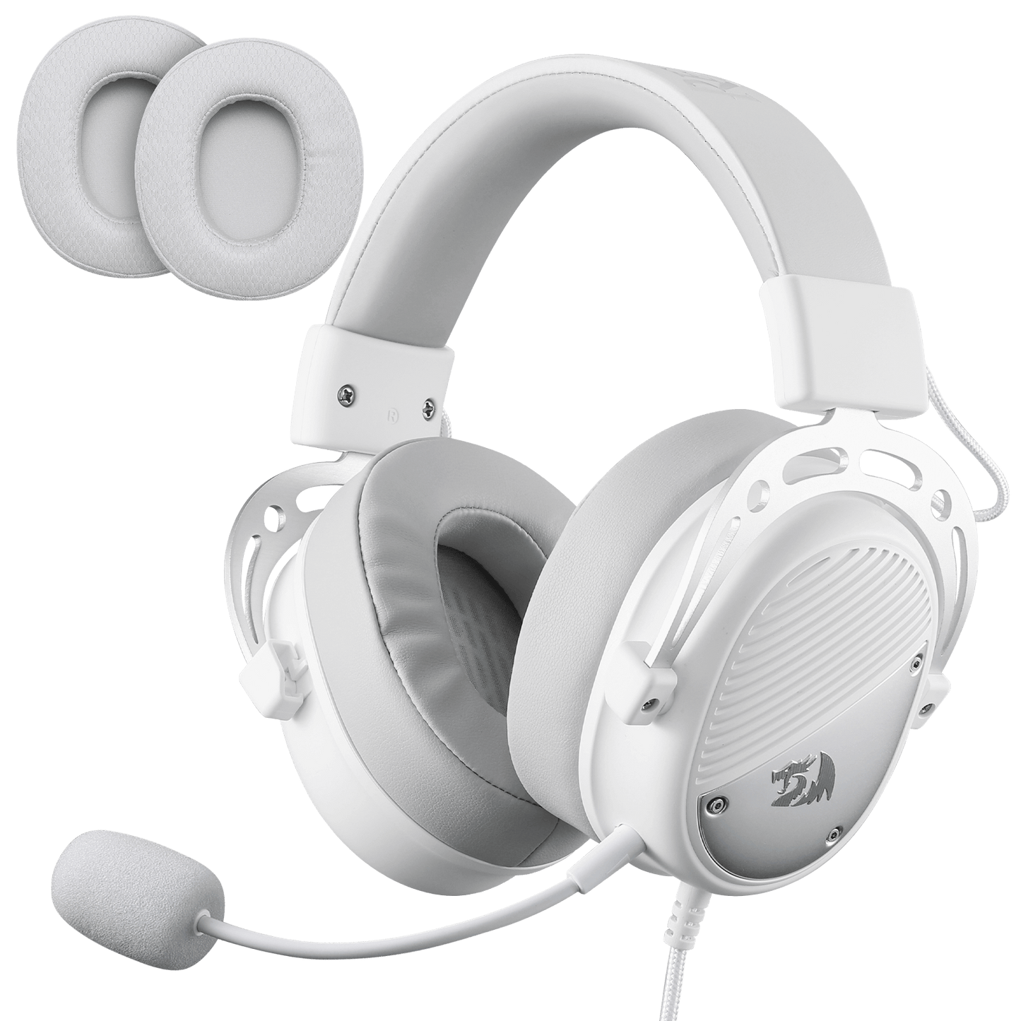 Redragon H730 USB Wired Gaming Headset - 53mm Drivers, 360° Spatial Sound, Detachable Noise-Canceling Microphone, Magnetic Replaceable Ear Cushions, Over-Ear Headphones Works for PC/PS4/PS5, White | show