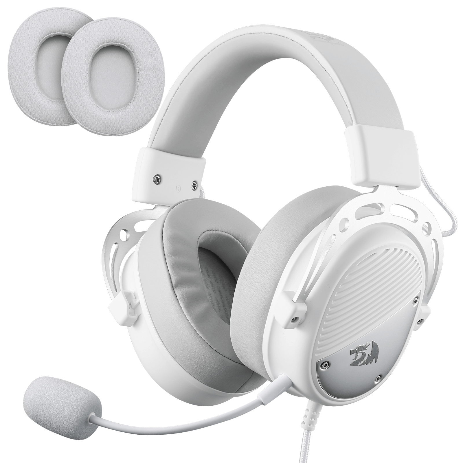 Redragon H730 USB Wired Gaming Headset - 53mm Drivers, 360° Spatial Sound, Detachable Noise-Canceling Microphone, Magnetic Replaceable Ear Cushions, Over-Ear Headphones Works for PC/PS4/PS5, White | show