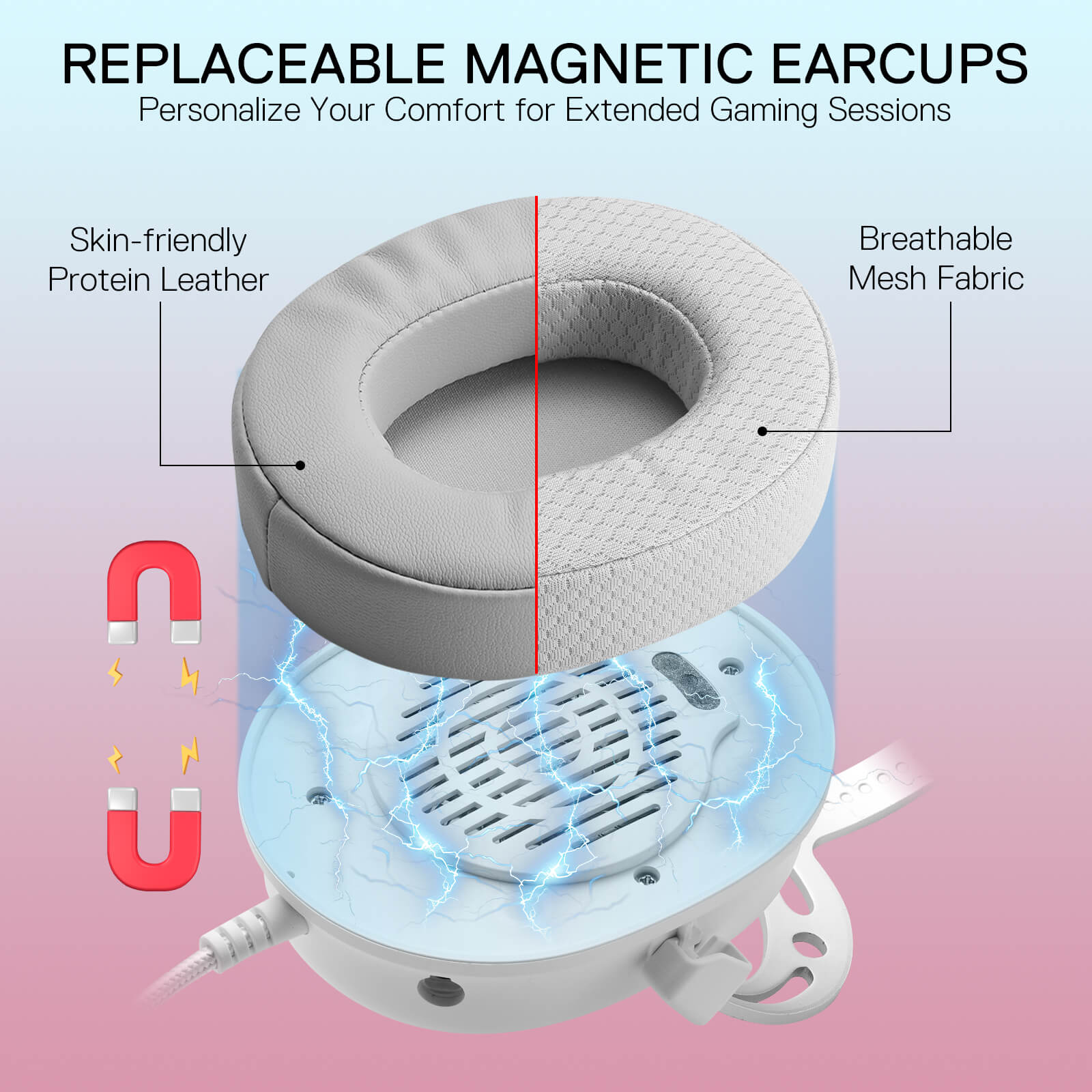 Redragon H730 USB Wired Gaming Headset - 53mm Drivers, 360° Spatial Sound, Detachable Noise-Canceling Microphone, Magnetic Replaceable Ear Cushions, Over-Ear Headphones Works for PC/PS4/PS5, White