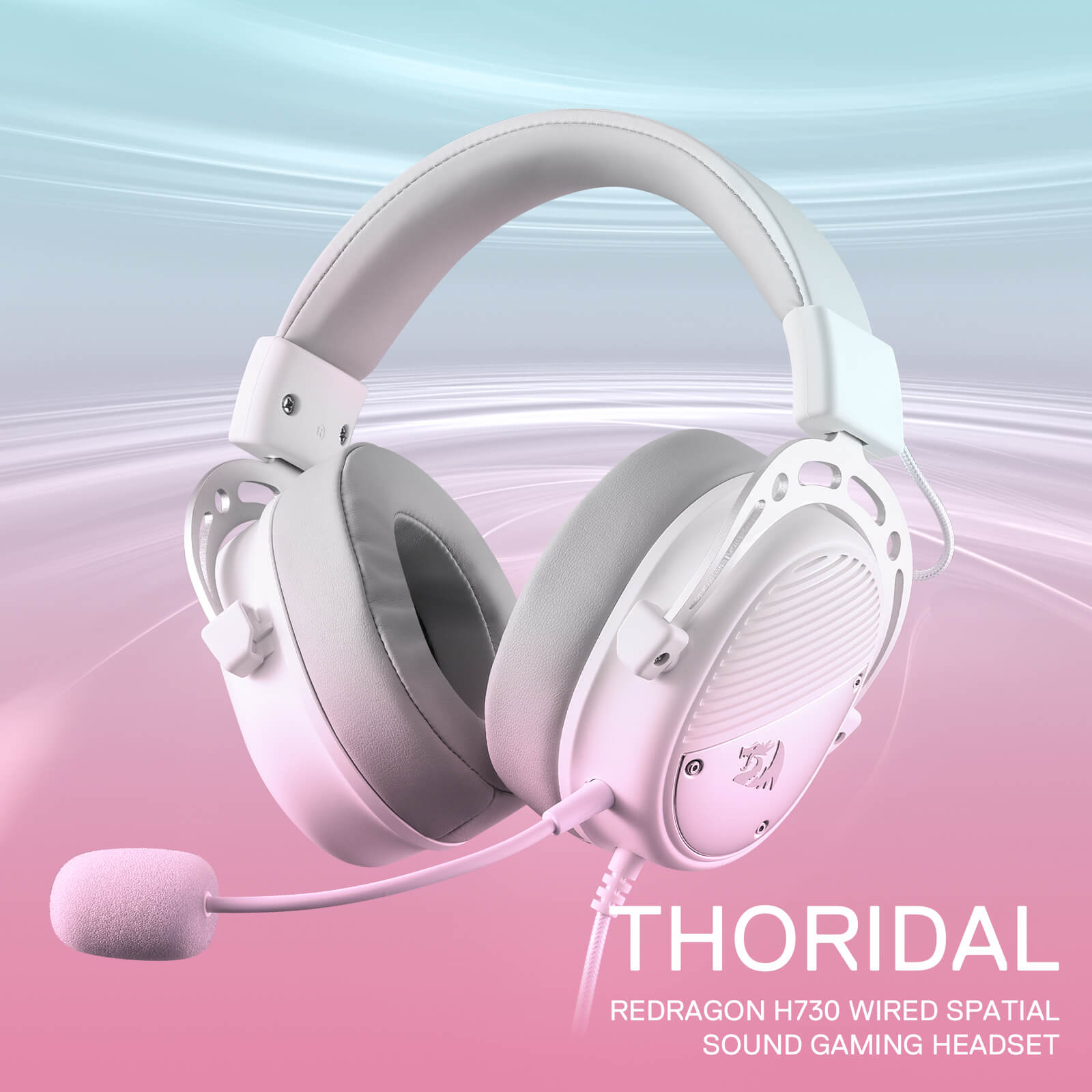 Redragon H730 USB Wired Gaming Headset - 53mm Drivers, 360° Spatial Sound, Detachable Noise-Canceling Microphone, Magnetic Replaceable Ear Cushions, Over-Ear Headphones Works for PC/PS4/PS5, White