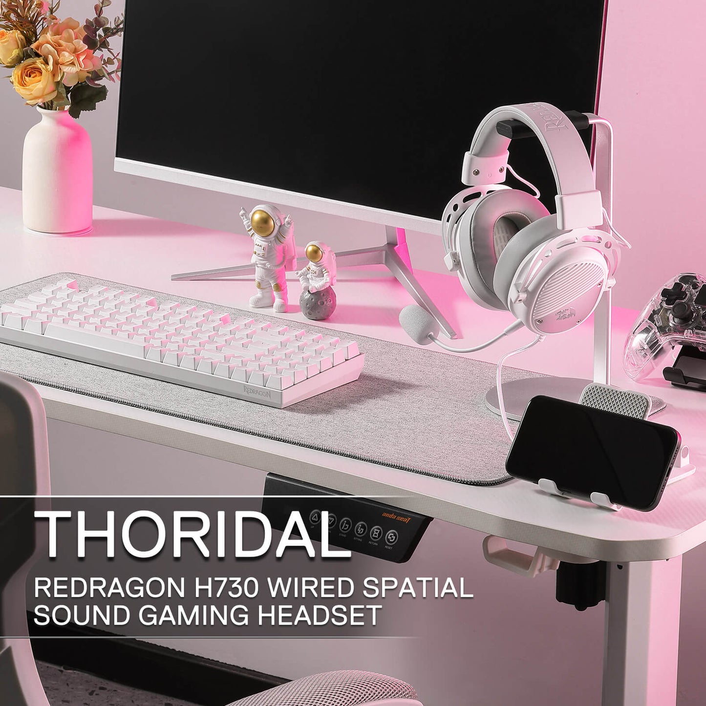 Redragon H730 USB Wired Gaming Headset - 53mm Drivers, 360° Spatial Sound, Detachable Noise-Canceling Microphone, Magnetic Replaceable Ear Cushions, Over-Ear Headphones Works for PC/PS4/PS5, White