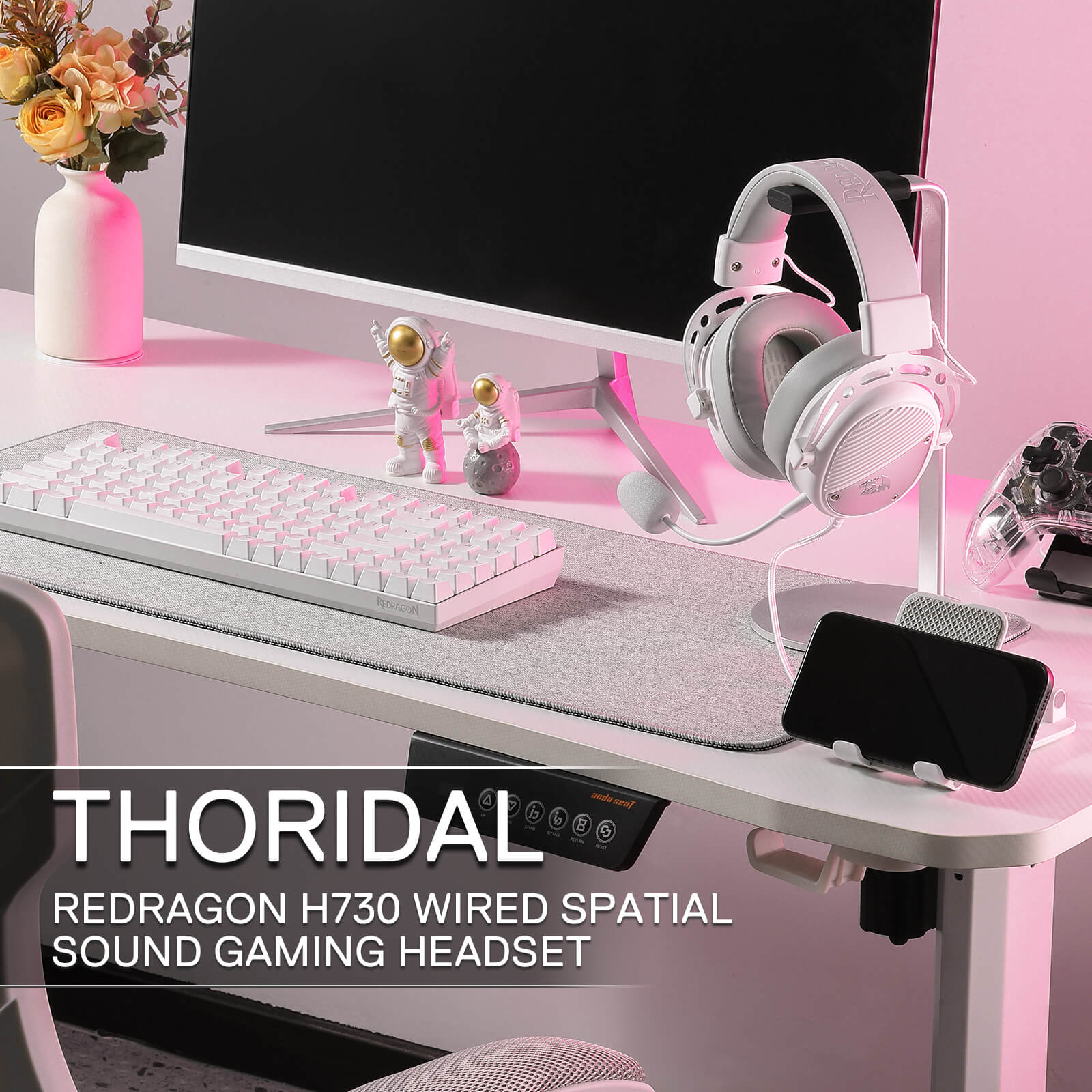 Redragon H730 USB Wired Gaming Headset - 53mm Drivers, 360° Spatial Sound, Detachable Noise-Canceling Microphone, Magnetic Replaceable Ear Cushions, Over-Ear Headphones Works for PC/PS4/PS5, White