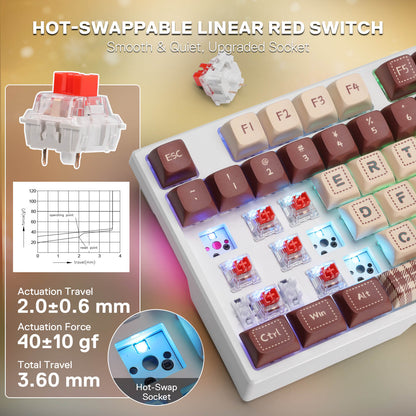 Redragon K668 Xmas Wired Gasket RGB Gaming Keyboard, 108 Keys Mechanical Keyboard w/Extra 4 Hotkeys, Upgraded Hot-swappable Socket, Sound Absorbing Foam, Christmas Gingerbread Man Themed Cute Keycaps