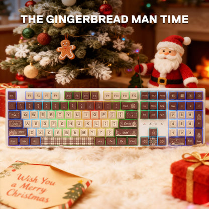 Redragon K668 Xmas Wired Gasket RGB Gaming Keyboard, 108 Keys Mechanical Keyboard w/Extra 4 Hotkeys, Upgraded Hot-swappable Socket, Sound Absorbing Foam, Christmas Gingerbread Man Themed Cute Keycaps