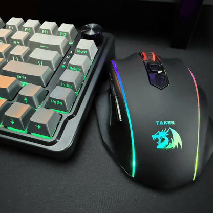 Redragon Gaming keyboard and mouse with RGB lighting on a dark surface