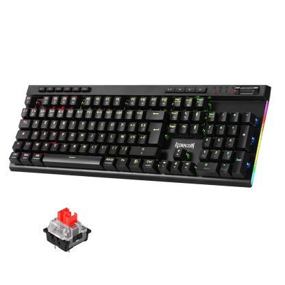 Clavier de jeu sans fil RGB Redragon K580 PRO, clavier mécanique à 104 touches avec 3 modes, connecteur Hot-Swap, commandes multimédia dédiées et enregistrement de macros intégré, commutateurs linéaires rouges