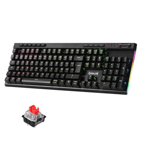 Clavier de jeu sans fil RGB Redragon K580 PRO, clavier mécanique à 104 touches avec 3 modes, connecteur Hot-Swap, commandes multimédia dédiées et enregistrement de macros intégré, commutateurs linéaires rouges
