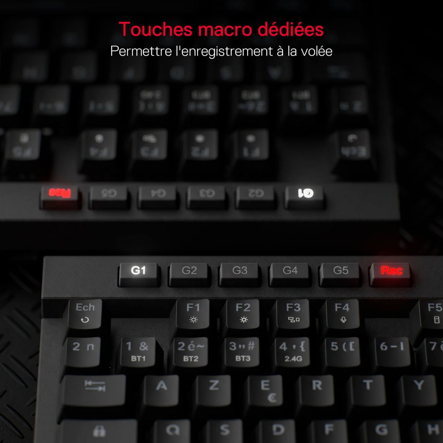 Clavier de jeu sans fil RGB Redragon K580 PRO, clavier mécanique à 104 touches avec 3 modes, connecteur Hot-Swap, commandes multimédia dédiées et enregistrement de macros intégré, commutateurs linéaires rouges